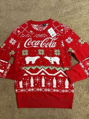 Coca Cola Holiday Sweater Size Medium New Polar Bear Red Christmas Ugly